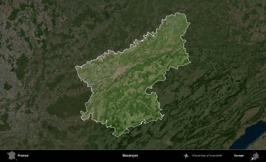Besancon. Fransa 'nın idari alanı koyu renkli bir B uydusu görüntüsüyle vurgulandı ve özetlendi