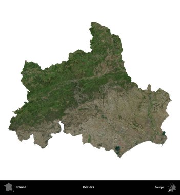Beziers. Fransa 'nın idari bölgesi B uydusundaki görüntülerde beyaza izole edildi