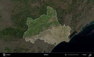 Beziers. Fransa 'nın idari alanı koyu renkli bir B uydusu görüntüsüyle vurgulandı ve özetlendi