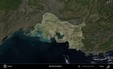 Bouches-du-Rhone. Fransa 'nın idari alanı koyu renkli bir B uydusu görüntüsüyle vurgulandı ve özetlendi