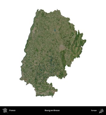 Bourg-en-Bresse. Fransa 'nın idari bölgesi B uydusundaki görüntülerde beyaza izole edildi