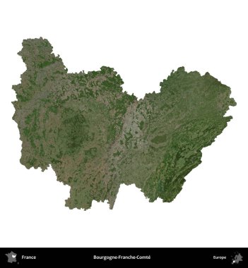 Bourgogne-Franche-Comte. Fransa 'nın idari bölgesi B uydusundaki görüntülerde beyaza izole edildi