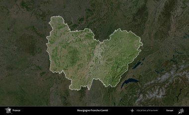 Bourgogne-Franche-Comte. Fransa 'nın idari alanı koyu renkli bir B uydusu görüntüsüyle vurgulandı ve özetlendi