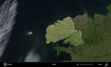 Brest. Fransa 'nın idari alanı koyu renkli bir B uydusu görüntüsüyle vurgulandı ve özetlendi