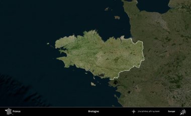 Bretagne. Fransa 'nın idari alanı koyu renkli bir B uydusu görüntüsüyle vurgulandı ve özetlendi