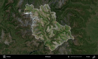 Briancon. Fransa 'nın idari alanı koyu renkli bir B uydusu görüntüsüyle vurgulandı ve özetlendi