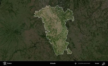 Gelin hanım. Fransa 'nın idari alanı koyu renkli bir B uydusu görüntüsüyle vurgulandı ve özetlendi