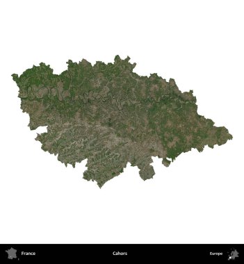 Cahors. Fransa 'nın idari bölgesi B uydusundaki görüntülerde beyaza izole edildi