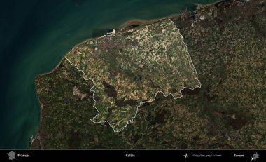 Calais. Fransa 'nın idari alanı koyu renkli bir B uydusu görüntüsüyle vurgulandı ve özetlendi