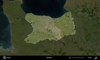 Calvados. Fransa 'nın idari alanı koyu renkli bir B uydusu görüntüsüyle vurgulandı ve özetlendi