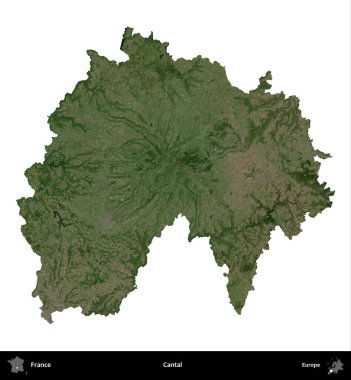 Cantal. Fransa 'nın idari bölgesi B uydusundaki görüntülerde beyaza izole edildi