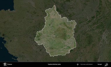 Merkez-Val de Loire. Fransa 'nın idari alanı koyu renkli bir B uydusu görüntüsüyle vurgulandı ve özetlendi