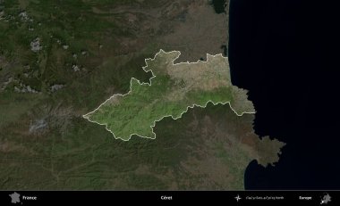 Çerçeve. Fransa 'nın idari alanı koyu renkli bir B uydusu görüntüsüyle vurgulandı ve özetlendi