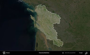 Charente-Maritime. Fransa 'nın idari alanı koyu renkli bir B uydusu görüntüsüyle vurgulandı ve özetlendi