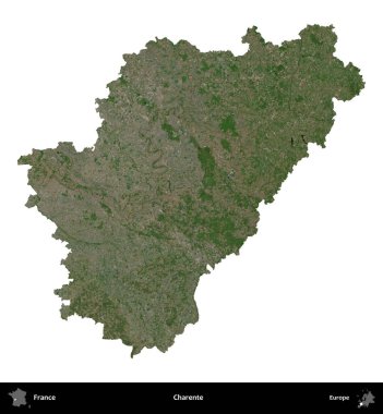 Charente. Fransa 'nın idari bölgesi B uydusundaki görüntülerde beyaza izole edildi