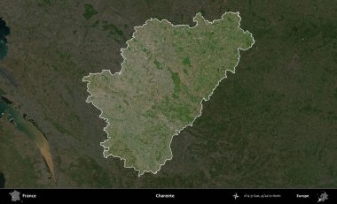 Charente. Fransa 'nın idari alanı koyu renkli bir B uydusu görüntüsüyle vurgulandı ve özetlendi