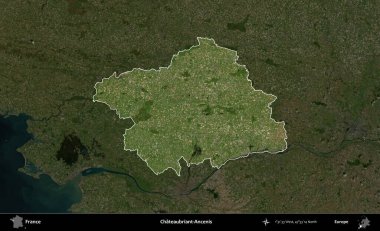 Chateaubriant-Ancenis. Fransa 'nın idari alanı koyu renkli bir B uydusu görüntüsüyle vurgulandı ve özetlendi