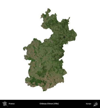 Chateau-Chinon (Ville). Fransa 'nın idari bölgesi B uydusundaki görüntülerde beyaza izole edildi