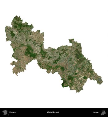 Chatellerault. Fransa 'nın idari bölgesi B uydusundaki görüntülerde beyaza izole edildi