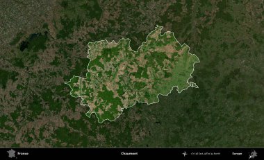 Chaumont. Fransa 'nın idari alanı koyu renkli bir B uydusu görüntüsüyle vurgulandı ve özetlendi