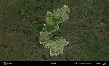 Chinon. Fransa 'nın idari alanı koyu renkli bir B uydusu görüntüsüyle vurgulandı ve özetlendi