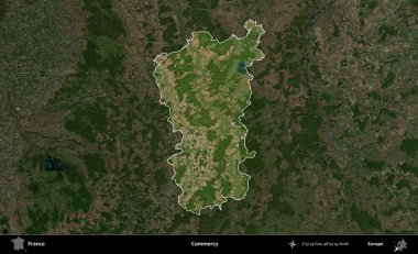 Merhamet et. Fransa 'nın idari alanı koyu renkli bir B uydusu görüntüsüyle vurgulandı ve özetlendi