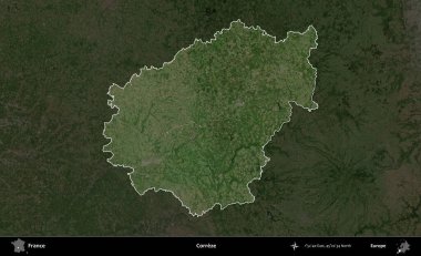 Correze. Fransa 'nın idari alanı koyu renkli bir B uydusu görüntüsüyle vurgulandı ve özetlendi