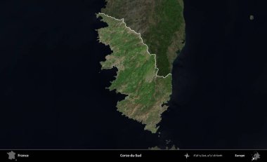 Corse-du-Sud. Fransa 'nın idari alanı koyu renkli bir B uydusu görüntüsüyle vurgulandı ve özetlendi