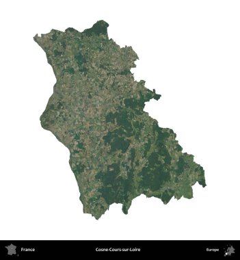Cosne-Cours-sur-Loire. Fransa 'nın idari bölgesi B uydusundaki görüntülerde beyaza izole edildi