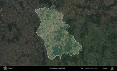Cosne-Cours-sur-Loire. Fransa 'nın idari alanı koyu renkli bir B uydusu görüntüsüyle vurgulandı ve özetlendi