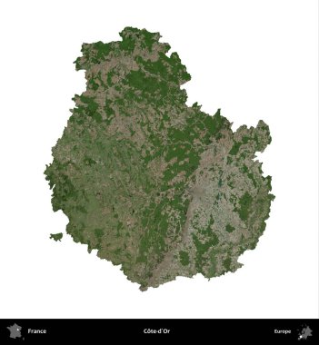 Cote-d'Or. Fransa 'nın idari bölgesi B uydusundaki görüntülerde beyaza izole edildi