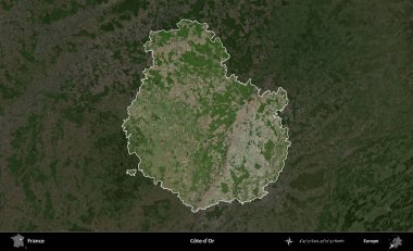 Cote-d'Or. Fransa 'nın idari alanı koyu renkli bir B uydusu görüntüsüyle vurgulandı ve özetlendi