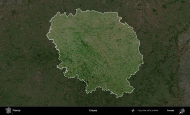 Creuse. Fransa 'nın idari alanı koyu renkli bir B uydusu görüntüsüyle vurgulandı ve özetlendi