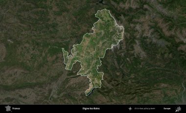 Digne-les-Bains. Fransa 'nın idari alanı koyu renkli bir B uydusu görüntüsüyle vurgulandı ve özetlendi