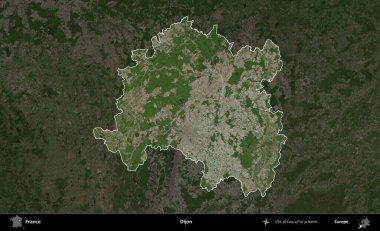 Dijon. Fransa 'nın idari alanı koyu renkli bir B uydusu görüntüsüyle vurgulandı ve özetlendi