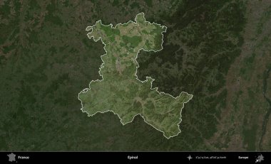 Epinal. Fransa 'nın idari alanı koyu renkli bir B uydusu görüntüsüyle vurgulandı ve özetlendi