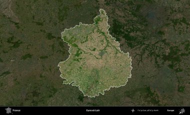 Eure-et-Loir. Fransa 'nın idari alanı koyu renkli bir B uydusu görüntüsüyle vurgulandı ve özetlendi