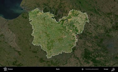 Eure. Fransa 'nın idari alanı koyu renkli bir B uydusu görüntüsüyle vurgulandı ve özetlendi