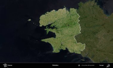 Finistere. Fransa 'nın idari alanı koyu renkli bir B uydusu görüntüsüyle vurgulandı ve özetlendi