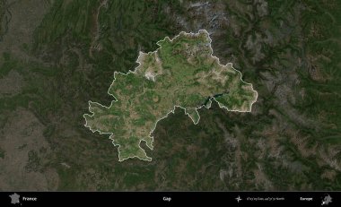 Boşluk. Fransa 'nın idari alanı koyu renkli bir B uydusu görüntüsüyle vurgulandı ve özetlendi