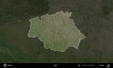 Gers. Fransa 'nın idari alanı koyu renkli bir B uydusu görüntüsüyle vurgulandı ve özetlendi