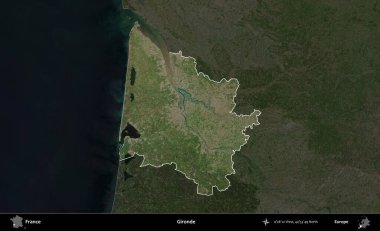 Gironde. Fransa 'nın idari alanı koyu renkli bir B uydusu görüntüsüyle vurgulandı ve özetlendi