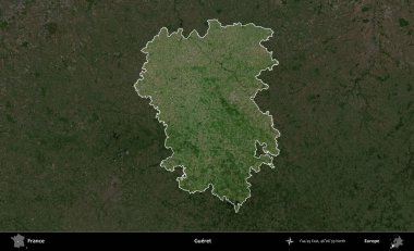 Gueret. Fransa 'nın idari alanı koyu renkli bir B uydusu görüntüsüyle vurgulandı ve özetlendi
