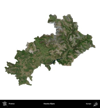 Hautes-Alpes. Fransa 'nın idari bölgesi B uydusundaki görüntülerde beyaza izole edildi