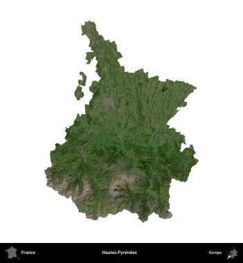 Hautes-Pyrenees 'de. Fransa 'nın idari bölgesi B uydusundaki görüntülerde beyaza izole edildi
