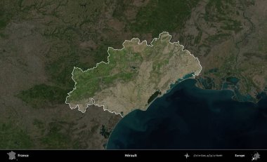 Herault. Fransa 'nın idari alanı koyu renkli bir B uydusu görüntüsüyle vurgulandı ve özetlendi