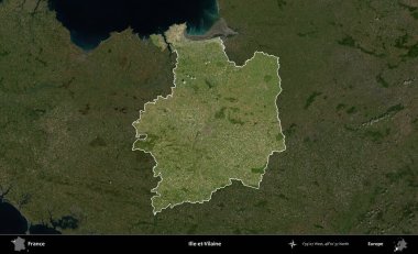 Ille-et-Vilaine. Fransa 'nın idari alanı koyu renkli bir B uydusu görüntüsüyle vurgulandı ve özetlendi