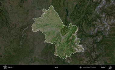 Isere. Fransa 'nın idari alanı koyu renkli bir B uydusu görüntüsüyle vurgulandı ve özetlendi