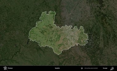 Issoire. Fransa 'nın idari alanı koyu renkli bir B uydusu görüntüsüyle vurgulandı ve özetlendi
