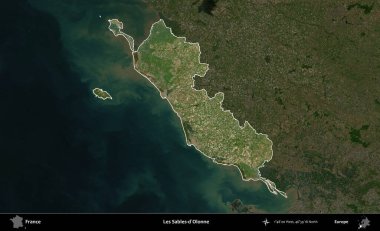 Les Sables-d'Olonne. Fransa 'nın idari alanı koyu renkli bir B uydusu görüntüsüyle vurgulandı ve özetlendi